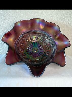 Antique Northwood Carnival Glass Footed Bowl Amethyst Iridescence (c.1908–1915)